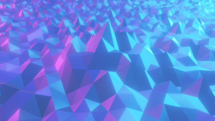 Low poly abstract landscape with turquoise and purple hues