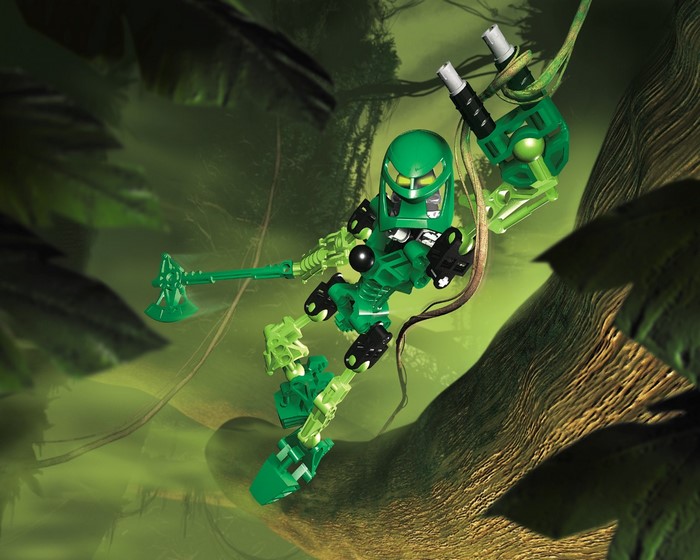 Green Bionicle Toa with Axe in Jungle