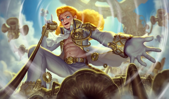 Heroes Evolved character with microphone and golden outfit