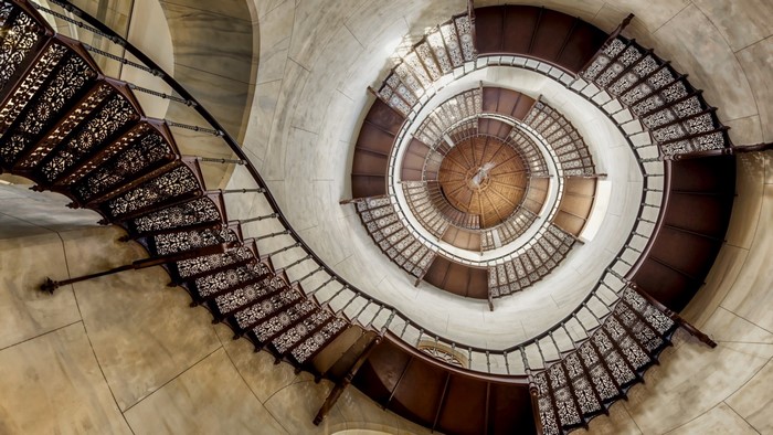 Spiral staircase viewed from below