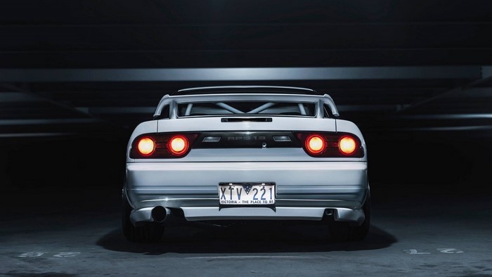 White Nissan Silvia S13 sports car rear view