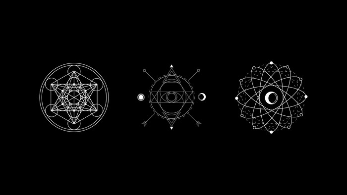Sacred geometry symbols on black background