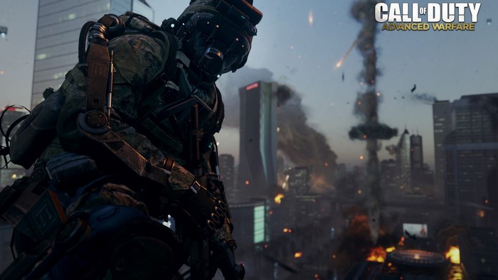 Soldier from Call of Duty: Advanced Warfare in a city