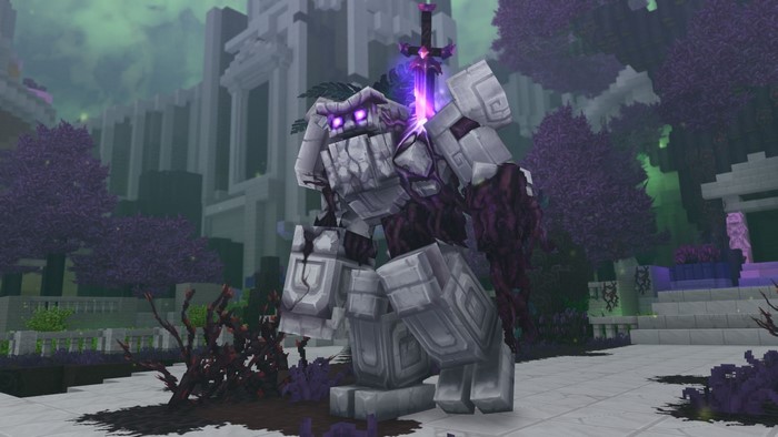Golem with a glowing sword in Hytale