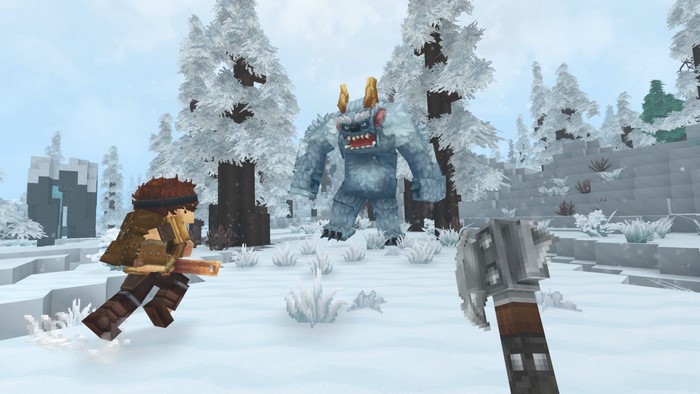 Hytale screenshot of characters fighting a yeti