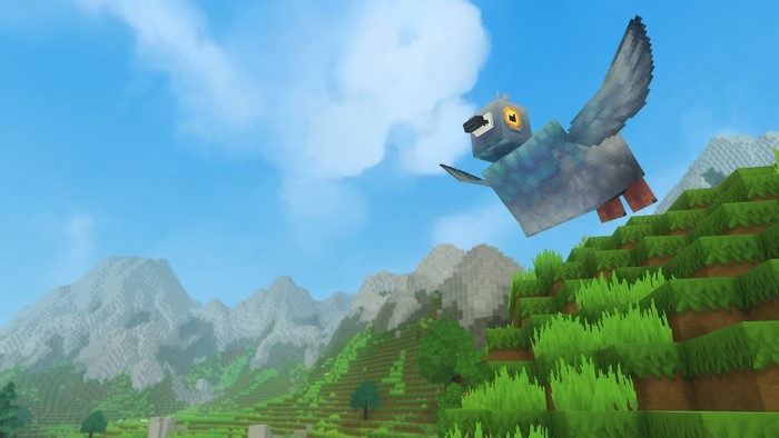 Hytale pigeon flying over a landscape