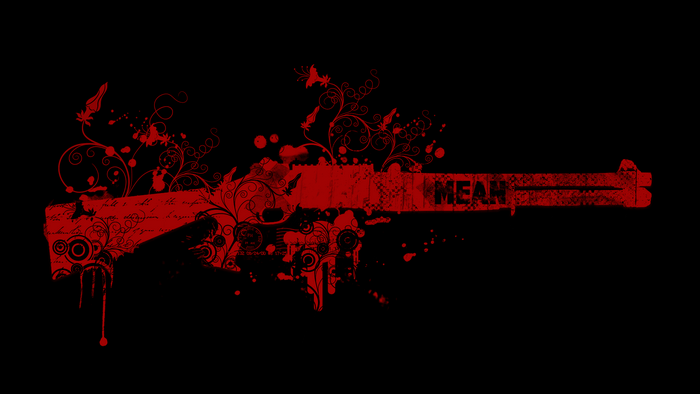 Red floral design on a shotgun with the word MEAN