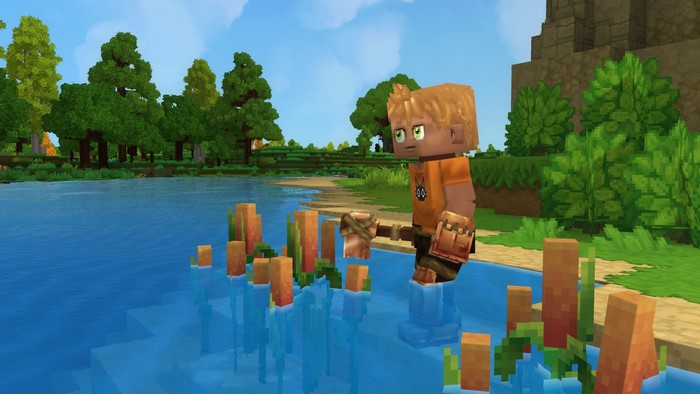 Hytale screenshot of a character by a lake