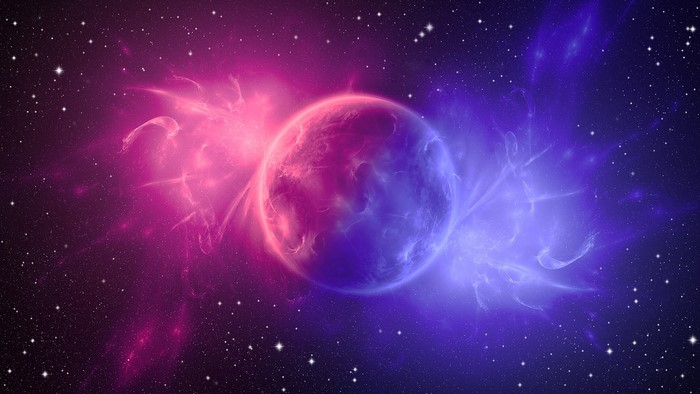 Digital Art of Blue and Pink Planet in