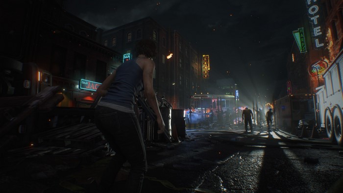 Jill Valentine fighting zombies in Resident Evil 3 Remake