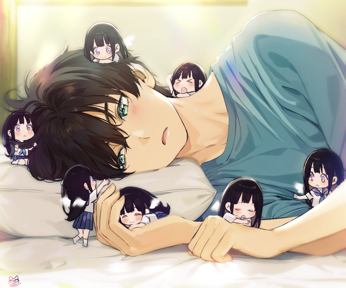 Chibi Chitanda Eru and Oreki Houtarou from Hyouka