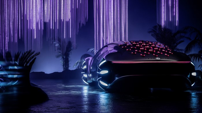 Mercedes-Benz Vision AVTR concept car in futuristic landscape