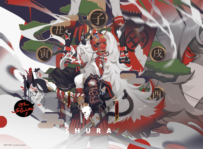 Anime girl with red mask and white hair