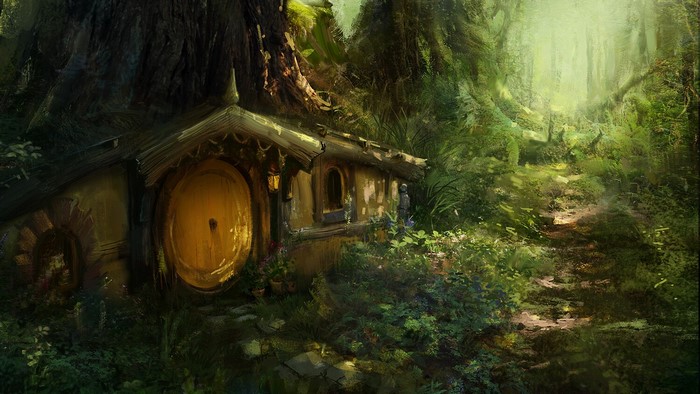 Hobbit hole in a fantasy forest