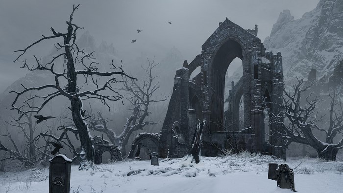 Winter ruins in a snowy landscape by Andrey Bakulin