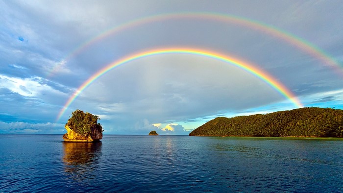 Double rainbow over Raja Ampat islands, Indonesia