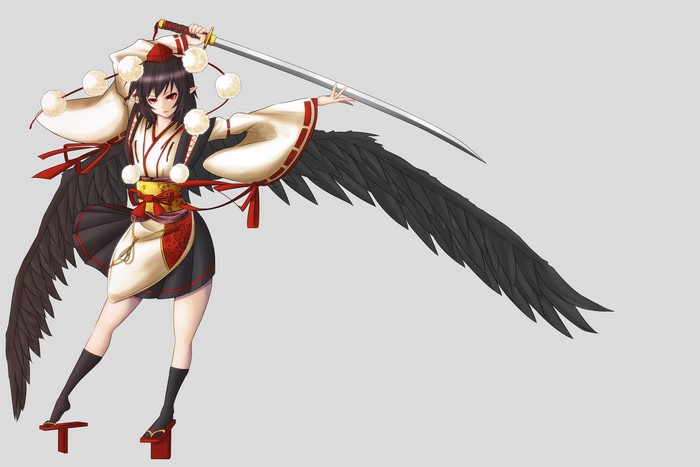 Aya Shameimaru from Touhou holding a sword