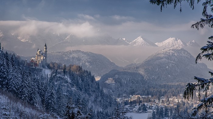 Neuschwanstein Castle in snowy Bavarian Alps