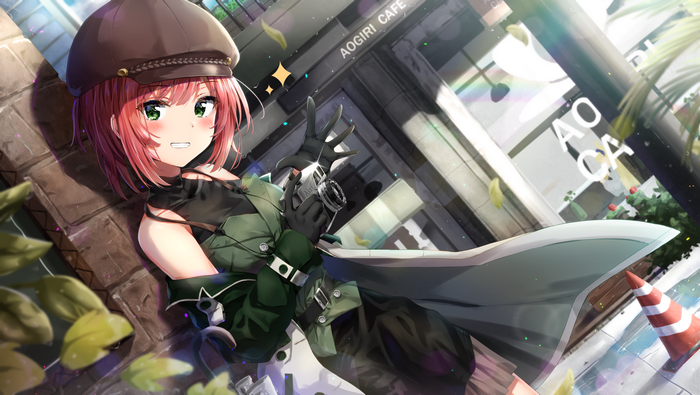 Anime girl with camera at Aogiri Cafe