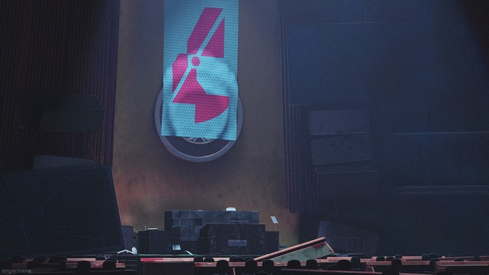 Flag with symbol in a dark room