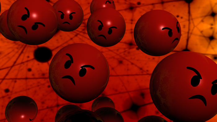 Red angry 3D spheres with black faces