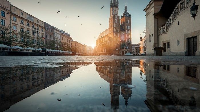 St. Mary's Basilica reflection in Krakow, Poland