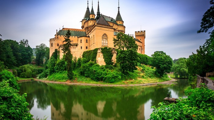 Bojnice Castle in Slovakia reflected in water
