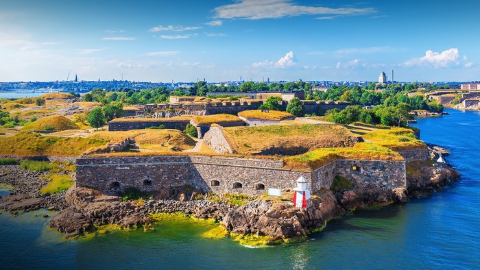 Suomenlinna Fortress in Helsinki, Finland with Lighthouse