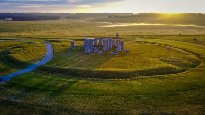 Stonehenge monument at sunrise in Wiltshire, England