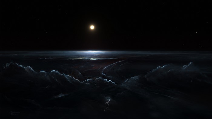 4K Dark Space with Moon and Lightning