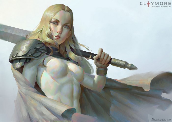 Teresa from Claymore holding a large sword