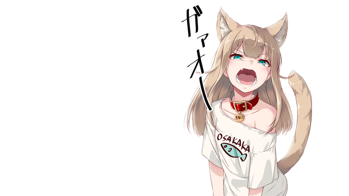 Anime cat girl with 'OSAKAKA' shirt and Japanese text