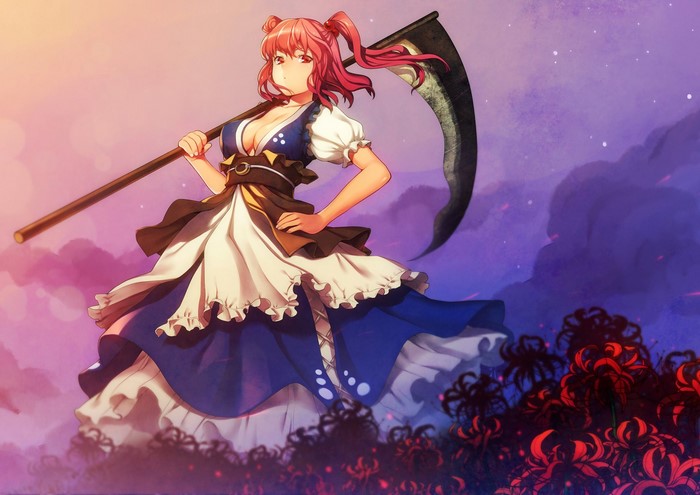 Onozuka Komachi from Touhou holding a scythe