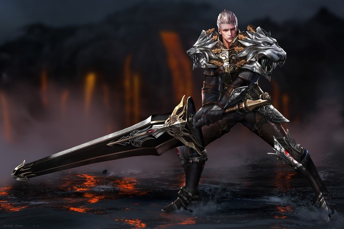 Warrior with large sword and lion armor