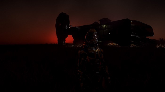 Star Citizen Cutlass Black spaceship and astronaut