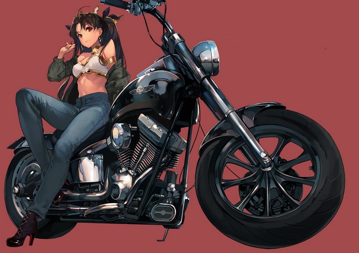 Ishtar from Fate/Grand Order on a motorcycle