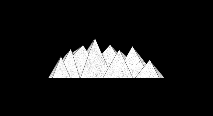 Minimalist white mountains on black background