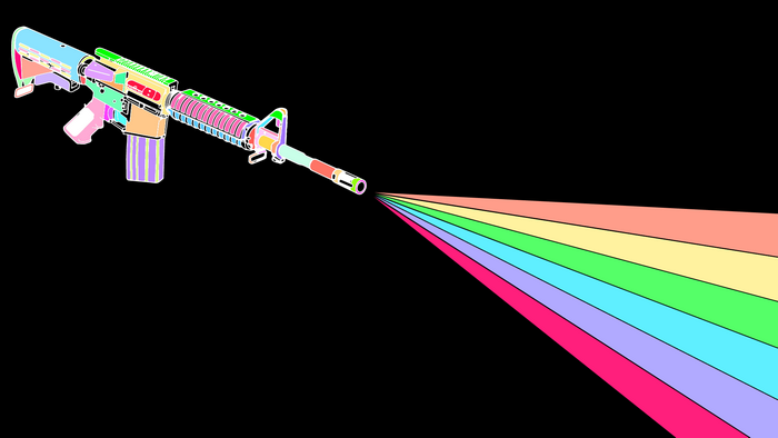 Colorful AR15 rifle shooting rainbow colors
