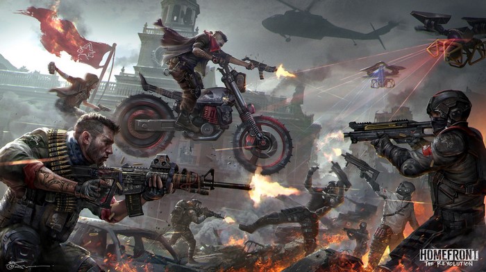 Homefront: The Revolution - Motorcycle Combat with Drones and Helicopters