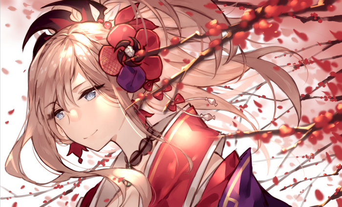 Miyamoto Musashi from Fate/Grand Order with Cherry Blossoms