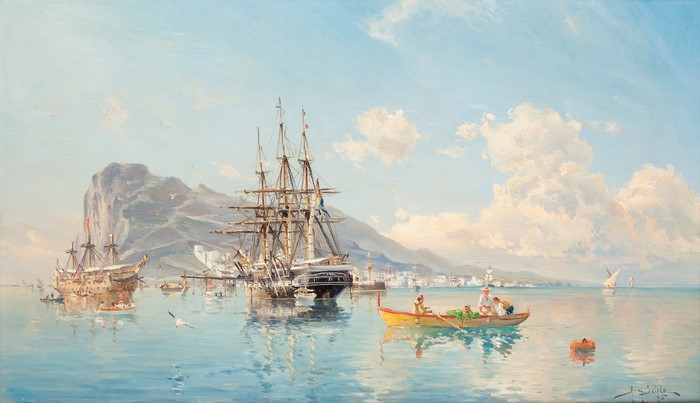 Ships in a Harbor with a Mountainous Background by Hermann Gustav af Sillen