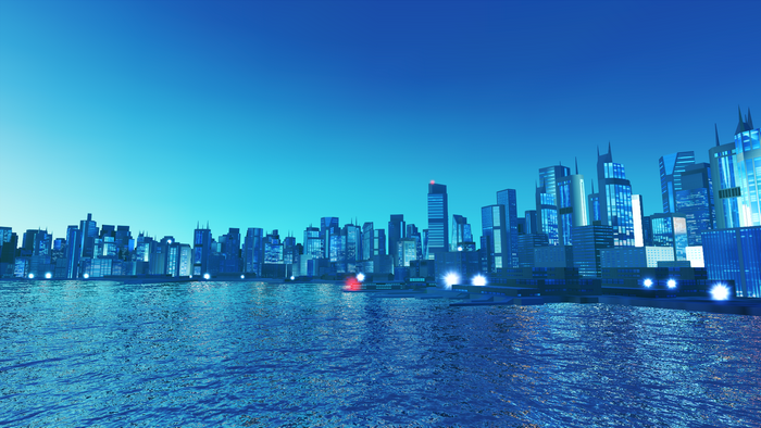 City skyline at night over the water