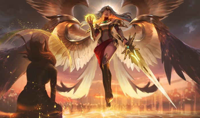 Kayle from League of Legends with sword and wings