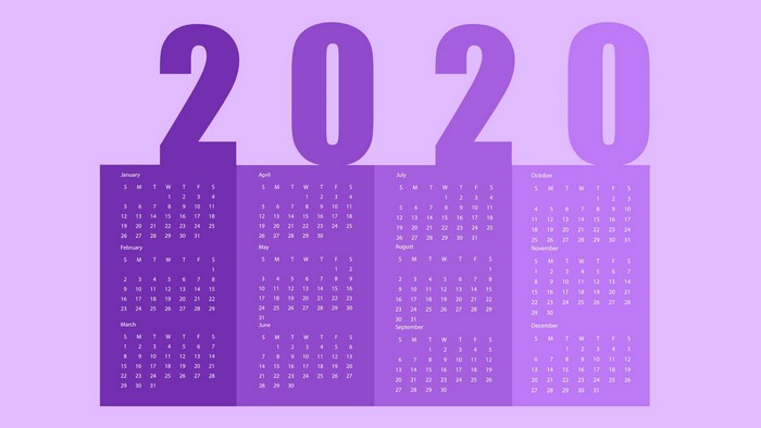 2020 calendar with purple numbers