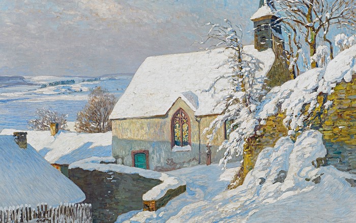 Winter Village Scene with Church by Fritz von Wille