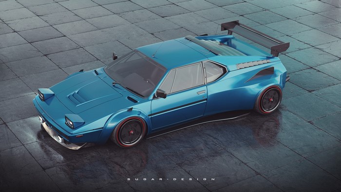 Blue BMW M1 with pop-up headlights and spoiler
