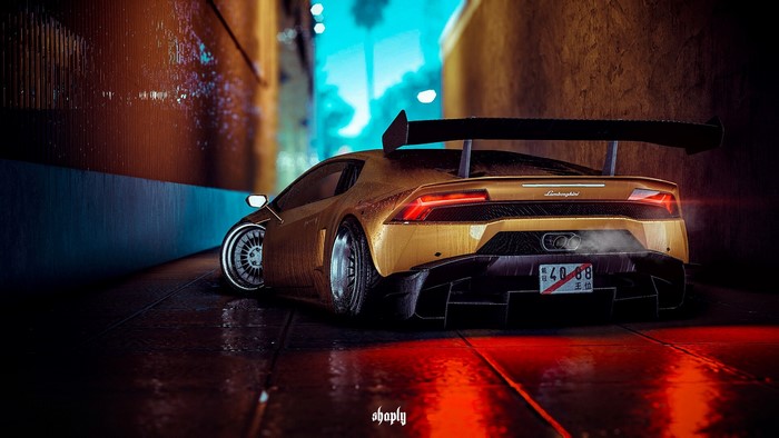 Lamborghini Huracan with a large rear spoiler