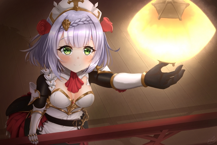 Noelle from Genshin Impact holding a lamp