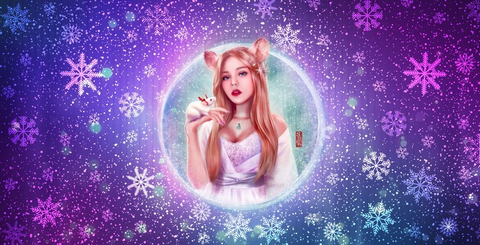 Fantasy girl with animal ears holding a small creature
