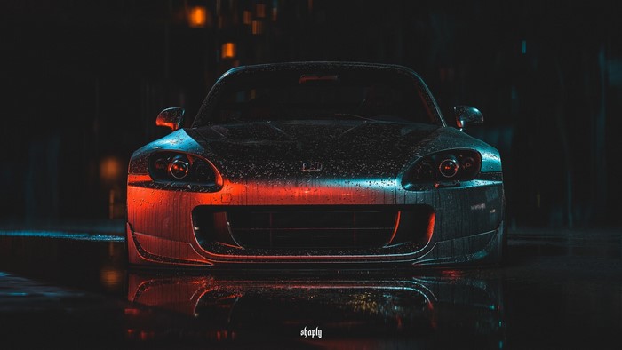 Honda S2000 in the rain at night